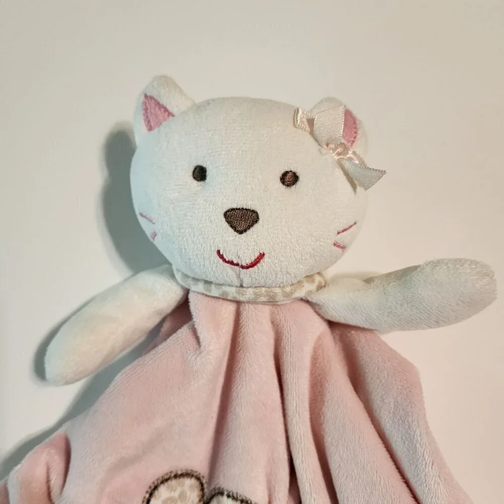 Carter's pink kitty cat plush lovey security blanket satin trim hearts rattle